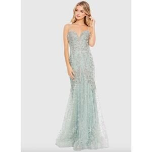 MAC DUGGAL Dress Size 14 Evening Gown Sequin NEW Green Embellished Plunge